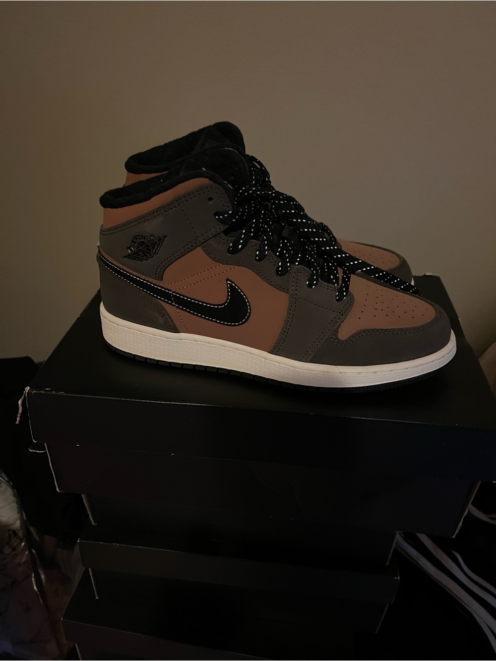 Nike Air Jordan 1 Mid Brown and Gray Sneakers